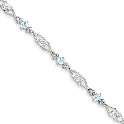 Aquamarine Bracelet Sterling Silver Diamond QX885AQ, MPN: QX885AQ, 886774570372