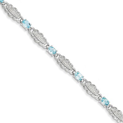 Aquamarine &amp; Diamond Bracelet Sterling Silver QX877AQ, MPN: QX877AQ, 886774670508
