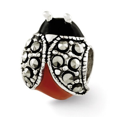 Enameled &amp; Marcasite Ladybug Bead - Sterling Silver QRS2674, MPN: QRS2674, 886774991252