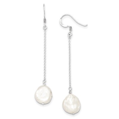 Coin Pearl Dangle Earrings Sterling Silver Cultured QE2098, MPN: QE2098, 191101188039