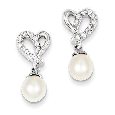 Pearl Diamond Earrings Sterling Silver Cultured QE5100, MPN: QE5100, 191101188916
