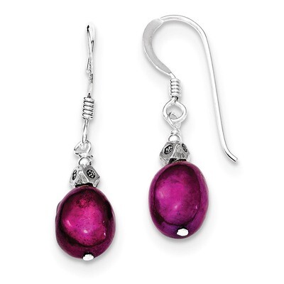 Magenta Cultured Pearl Dangle Earrings Sterling Silver QE5504, MPN: QE5504, 191101189326