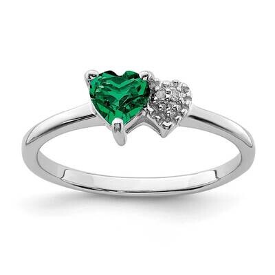 Created Emerald and Diamond Ring Sterling Silver Polished QR7063MAY, MPN: QR7063MAY, 883957335292