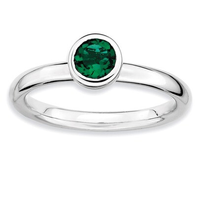 Low 5mm Round Emerald Ring - Sterling Silver QSK512, MPN: QSK512, 886774008226