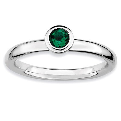 Low 4mm Round Emerald Ring - Sterling Silver QSK500, MPN: QSK500, 886774007557