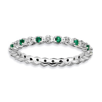 Emerald &amp; Diamond Ring - Sterling Silver QSK536, MPN: QSK536, 886774009667