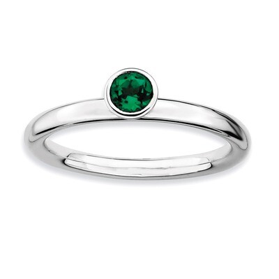High 4mm Round Emerald Ring - Sterling Silver QSK462, MPN: QSK462, 886774005447