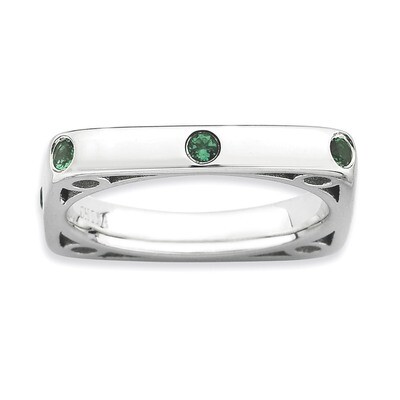 Created Emerald Square Ring - Sterling Silver Polished QSK868, MPN: QSK868, 886774227597