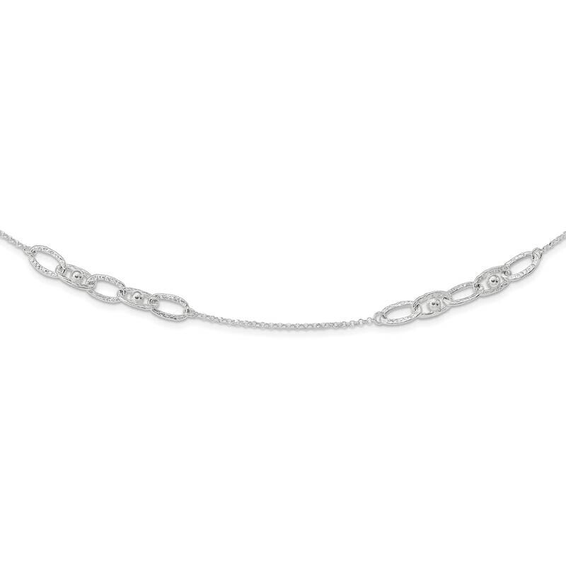 Hammered Oval with Beads Necklace 20 Inch Sterling Silver QG603820