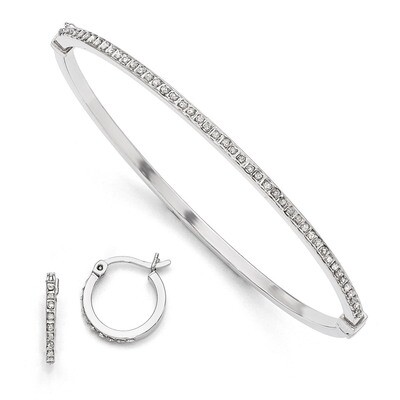 Diamond Mystique Round Hoop Earrings &amp; Hinged Bangle Set Sterling Silver QDF113, MPN: QDF113, 88677…