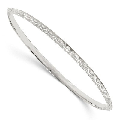 Patterned Slip-on Bangle Sterling Silver Diamond Cut QB1222, MPN: QB1222, 191101856419