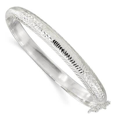Diamond-Cut 7.25mm Hinged Bangle Sterling Silver Polished QB1426, MPN: QB1426, 196904154915