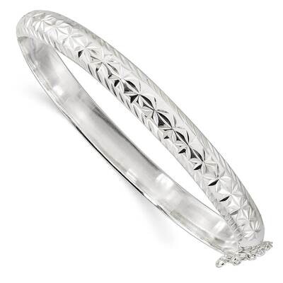 Diamond-Cut 7.25mm Hinged Bangle Sterling Silver Polished QB1425, MPN: QB1425, 196904154953