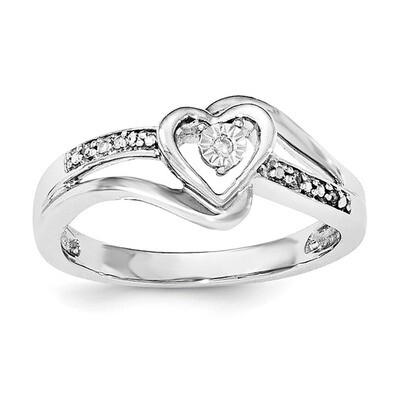 Diamond Heart Ring Sterling Silver Rhodium QR6408, MPN: QR6408, 840940102965