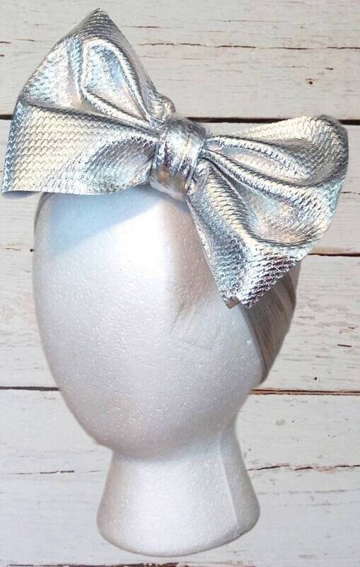 Silver Metallic Messy Bow Headwrap Silver baby Headband Turban Head Wrap Shiny Silver Headband Baby…