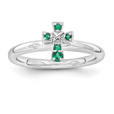 Emerald Cross Ring - Sterling Silver Rhodium-plated QSK1634, MPN: QSK1634, 886774251905