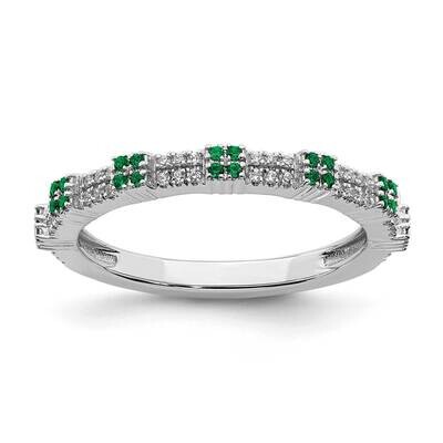Created Emerald &amp; Diamond Ring Sterling Silver QSK2152, MPN: QSK2152, 191101212499