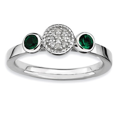 Round Emerald &amp; Diamond Ring - Sterling Silver QSK524, MPN: QSK524, 886774218076