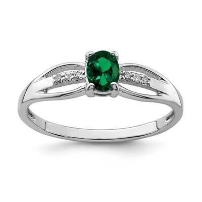 Diamond Created Emerald Ring Sterling Silver Rhodium Plated QR7064MAY, MPN: QR7064MAY, 883957337371