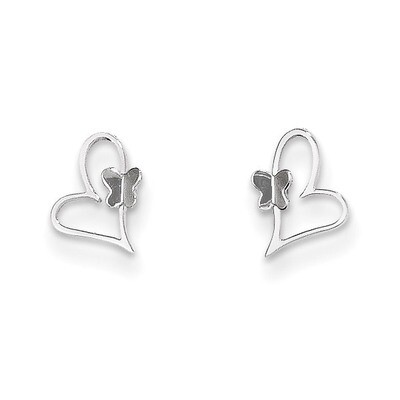 Heart with Butterfly Post Earrings - 14k White Gold SE2329 by Madi K, MPN: SE2329, 883957000657