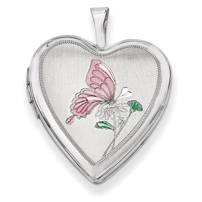 Enameled Butterfly Heart Locket Sterling Silver 20mm QLS336, MPN: QLS336, 883957562308