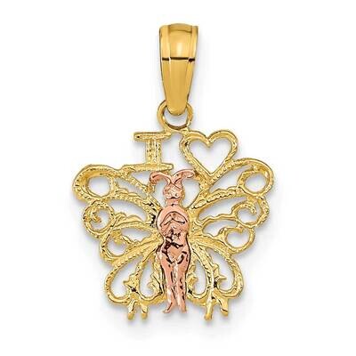 I Heart Butterflies Pendant 14k Rose &amp; Yellow Gold K9775, MPN: K9775, 196904089149