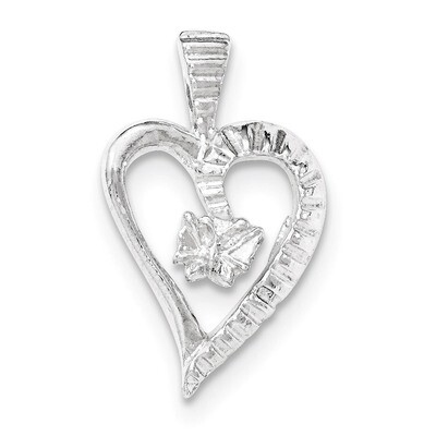 Polished &amp; Textured Cut-out Heart Butterfly Pendant Sterling Silver QP4444