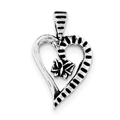 Antiqued &amp; Textured Cut-out Heart Butterfly Pendant Sterling Silver QP4443