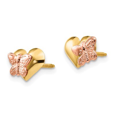 Polished &amp; Rhodium Butterfly Heart Screwback Earrings - 14k Gold SE333 by Madi K, MPN: SE333, 88677…