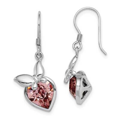 Pink Crystal Butterfly Heart Dangle Earrings Sterling Silver Rhodium-plated QE14439, MPN: QE14439, …