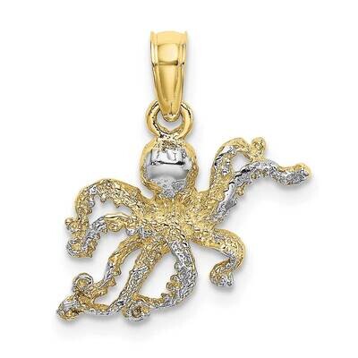 Rhodium 2-D and Textured Octopus Charm 10k Gold 10K9222, MPN: 10K9222,