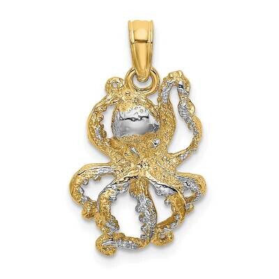 2-D Textured Octopus Charm 14k Gold Rhodium K9223, MPN: K9223, 637218116508