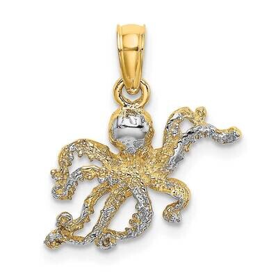 2-D Textured Octopus Charm 14k Gold Rhodium K9222, MPN: K9222, 637218116485