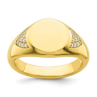 Gold-Tone Signet Ring Sterling Silver Cz Diamond QR7226, MPN: QR7226,