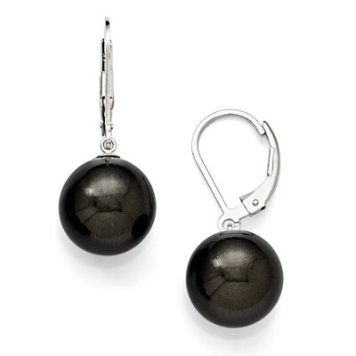 12-13Mm Round Black Shell Bead Leverback Earrings Sterling Silver QMJEL12B, MPN: QMJEL12B, 88677429…