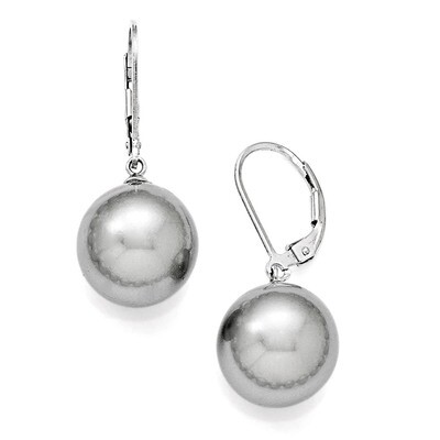 12-13Mm Round Grey Shell Bead Leverback Earrings Sterling Silver QMJEL12G, MPN: QMJEL12G, 886774294…