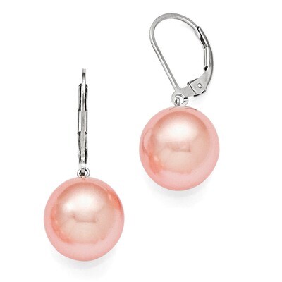 12-13Mm Round Pink Shell Bead Leverback Earrings Sterling Silver QMJEL12P, MPN: QMJEL12P, 886774294…