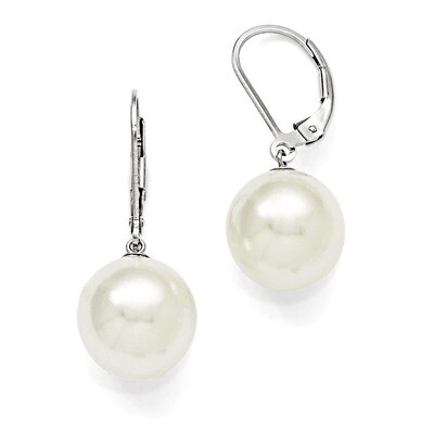 12-13Mm Round White Shell Bead Leverback Earrings Sterling Silver QMJEL12W, MPN: QMJEL12W, 88677429…