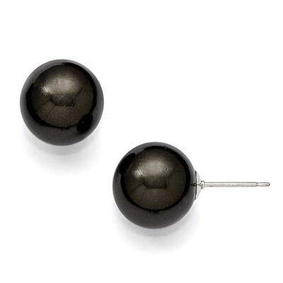 12-13Mm Round Black Shell Bead Stud Earrings Sterling Silver QMJE12B, MPN: QMJE12B, 886774293752