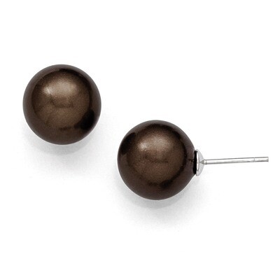 12-13Mm Round Brown Shell Bead Stud Earrings Sterling Silver QMJE12C, MPN: QMJE12C, 886774293769