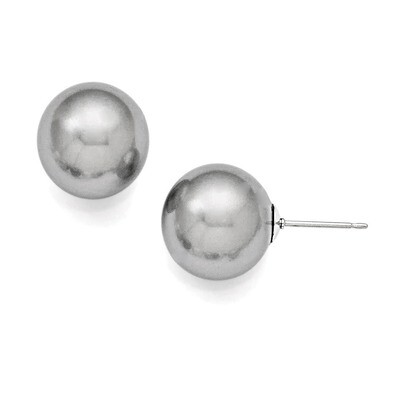 12-13Mm Round Grey Shell Bead Stud Earrings Sterling Silver QMJE12G, MPN: QMJE12G, 886774293776