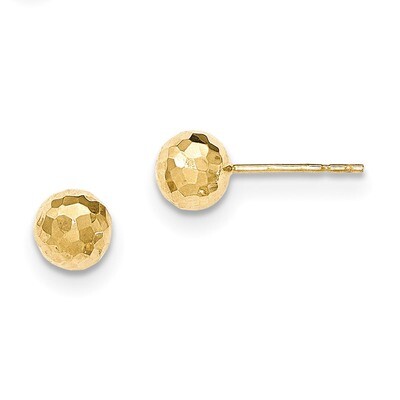 Diamond Cut 7mm Ball Post Earrings 14k Gold Polished H1012, MPN: H1012, 868044121262