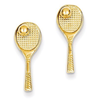 Tennis Racquet with Ball Post Earrings 14k Gold TC615, MPN: TC615, 637218112203