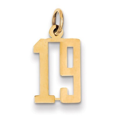 Number 19 Charm 14k Gold Small Polished Elongated LES19, MPN: LES19, 883957132549