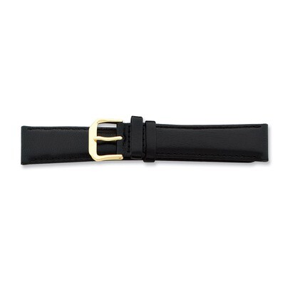 19mm Black Long Smooth Leather Gold-tone Buckle Watch Band BA8L-19, MPN: BA8L-19, 886774147154