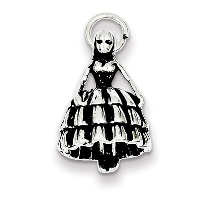 Girl in Dress Charm Antiqued Sterling Silver QC7549, MPN: QC7549, 191101525384