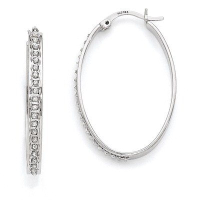Mystique Oval Hoop Earrings Sterling Silver with Diamonds QDF110, MPN: QDF110, 191101187223