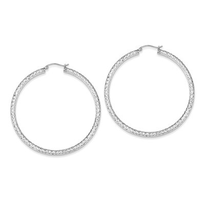 3x55mm Hoop Earrings Diamond-cut Sterling Silver QE8093, MPN: QE8093, 883957568546