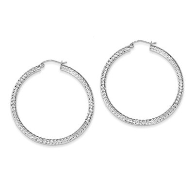 3x45mm Hoop Earrings Diamond-cut Sterling Silver QE8091, MPN: QE8091, 883957578538