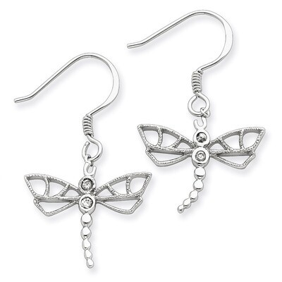 Dragonfly Earrings Sterling Silver Diamond QE3270, MPN: QE3270, 191101188480